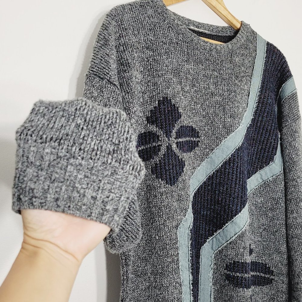 Vintage Oversized Knit Pullover Sweater Retro Style Crew Neck Abstract Pattern - Picture 2 of 9